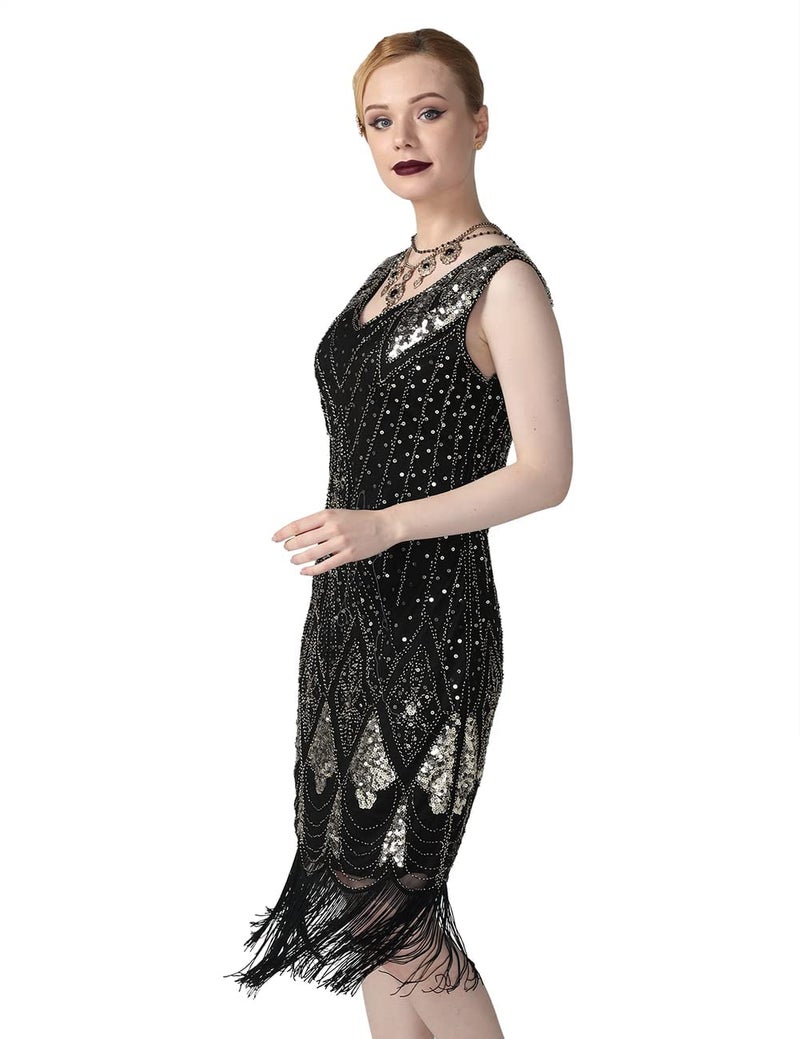 PrettyGuide Women 1920s Gatsby Cocktail Sequin Art Deco Flapper Dress M Gold - Image 3